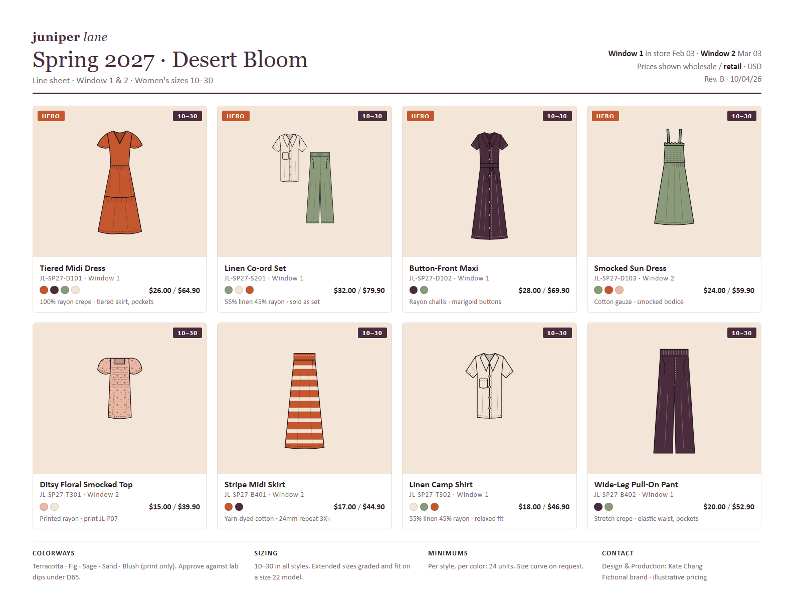 Product line sheet